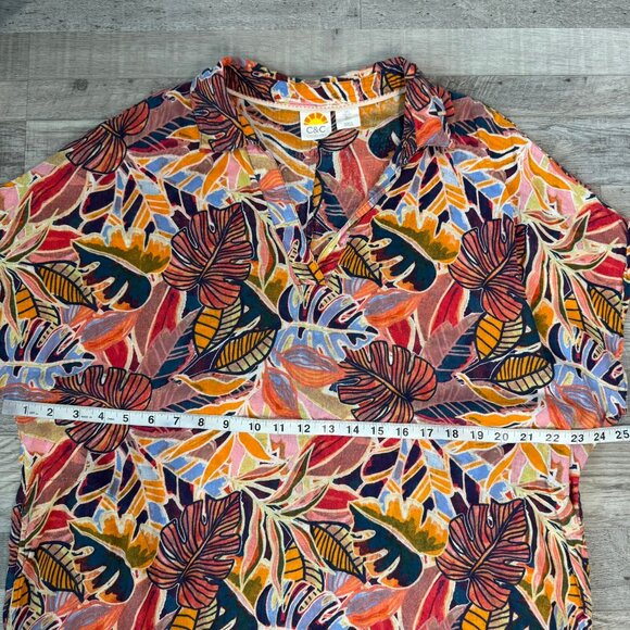 C+C California linen blend botanical short sleeve midi dress size large D2 - Picture 4 of 8